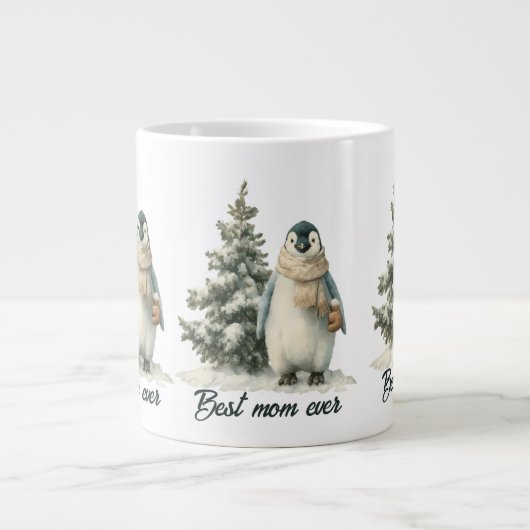 Winter-Pinguin „Beste Mutter überhaupt“ Design Jumbo-Tasse (Vorderseite)