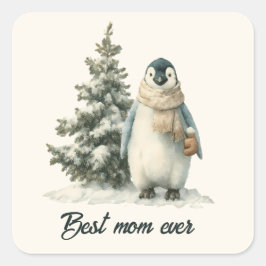 Winter-Pinguin „Beste Mutter überhaupt“ Design Quadratischer Aufkleber