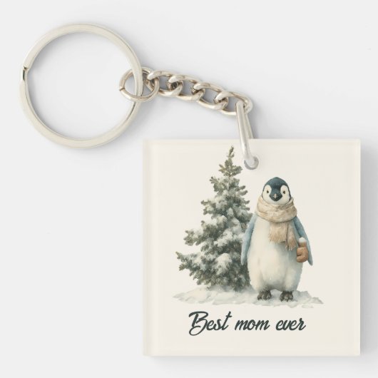 Winter-Pinguin „Beste Mutter überhaupt“ Design Schlüsselanhänger (Vorderseite)
