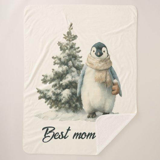 Winter-Pinguin „Beste Mutter überhaupt“ Design Sherpadecke (Vorderseite)