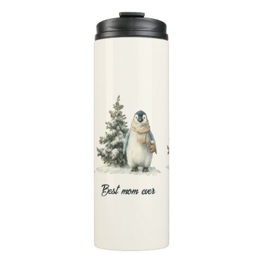Winter-Pinguin „Beste Mutter überhaupt“ Design Thermosbecher (Vorderseite)