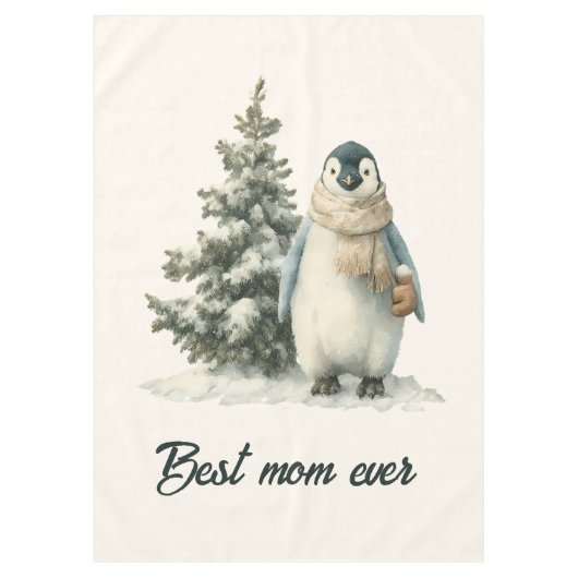 Winter-Pinguin „Beste Mutter überhaupt“ Design Tischdecke (Vorderseite)