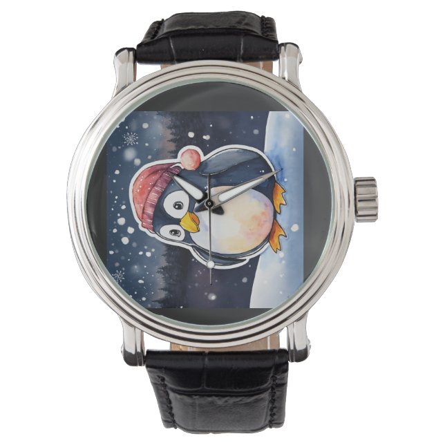 Winter Pinguin E-Watch - Stilvoll & Spaß Winter-Th Armbanduhr (Vorderseite)