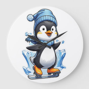 Winter Pinguin Eislauf Große Wanduhr