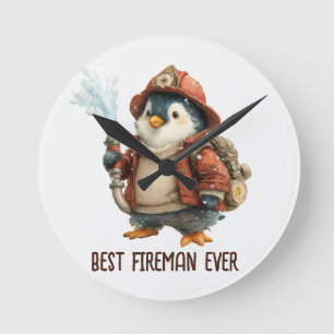 Winter-Pinguin-Feuerwehrmann-Ping-Pong-Schläger Runde Wanduhr
