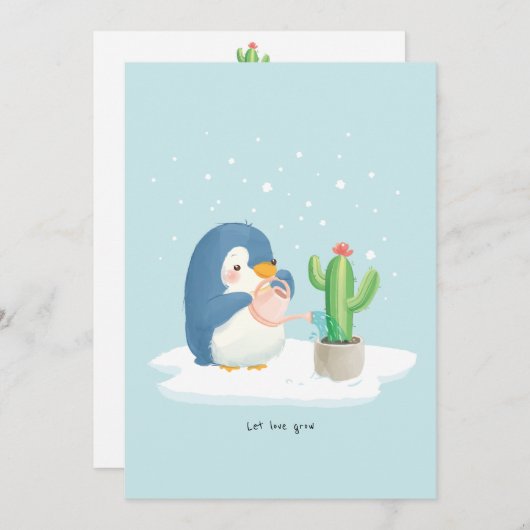 Winter Pinguin Gardener Lasse Liebe wachsen Dankeskarte (Vorne/Hinten)