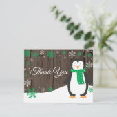 Winter Pinguin Green Snowflake Danke Karte (Stehend Vorderseite)