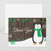Winter Pinguin Green Snowflake Danke Karte (Vorne/Hinten)