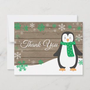 Winter Pinguin Green Snowflake Danke Karte