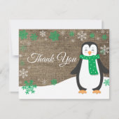 Winter Pinguin Green Snowflake Danke Karte (Vorderseite)
