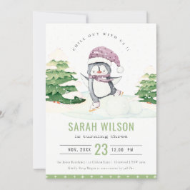 Winter Pinguin Kinder jeden Alters zum Geburtstag  Dankeskarte