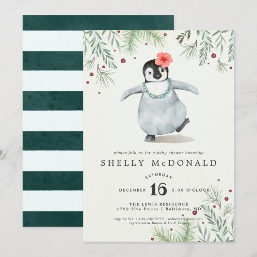 Winter Pinguin Kinderdusche Einladung (Vorne/Hinten)