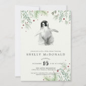 Winter Pinguin Kinderdusche Einladung (Vorderseite)