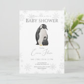 Winter Pinguin Kinderdusche Einladung | Snowflake (Stehend Vorderseite)