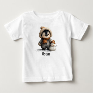 Winter-Pinguin mit Schneemann-Design Baby T-shirt
