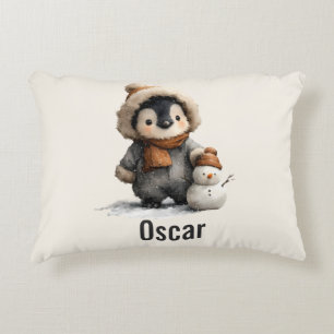 Winter-Pinguin mit Schneemann-Design Dekokissen