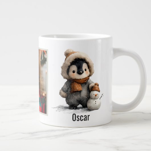 Winter-Pinguin mit Schneemann-Design Jumbo-Tasse (Rechts)