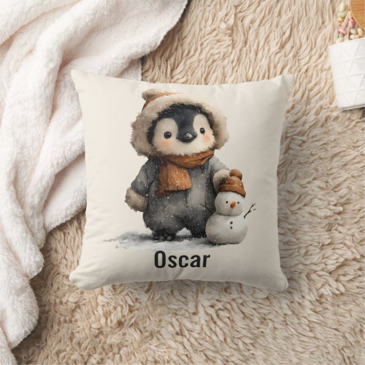 Winter-Pinguin mit Schneemann-Design Kissen (Decke)