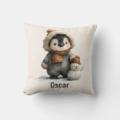 Winter-Pinguin mit Schneemann-Design Kissen (Vorderseite)