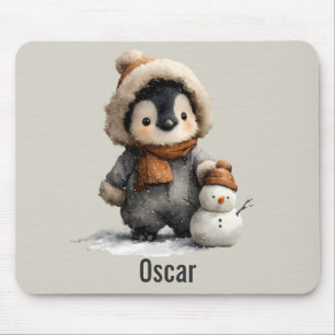Winter-Pinguin mit Schneemann-Design Mousepad