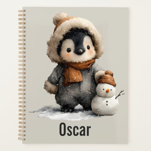 Winter-Pinguin mit Schneemann-Design Planer (Vorderseite)