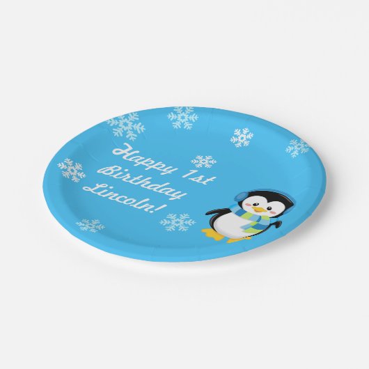 Winter Pinguin Party Teller (Schrägansicht)