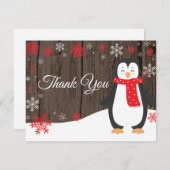Winter Pinguin Red Snowflake Danke Karte (Vorne/Hinten)