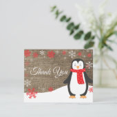Winter Pinguin Red Snowflake Danke Karte (Stehend Vorderseite)