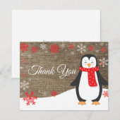 Winter Pinguin Red Snowflake Danke Karte (Vorne/Hinten)