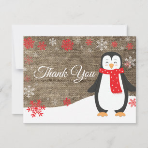 Winter-Pinguin-Rote-Schneeglöckchen-Dankeskarten Dankeskarte