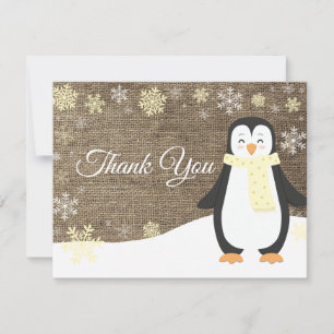 Winter Pinguin Schneeflocke Gelbe Dankeskarten Dankeskarte