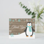 Winter Pinguin Snowflake Aqua Danke Karte (Stehend Vorderseite)
