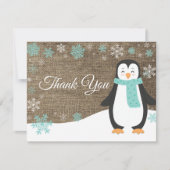 Winter Pinguin Snowflake Aqua Danke Karte (Vorderseite)