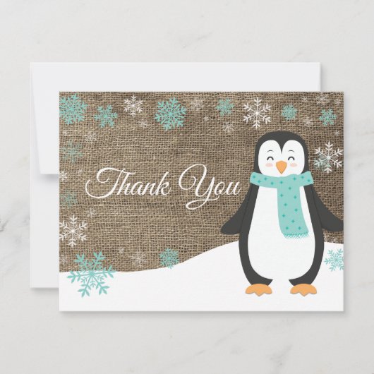 Winter Pinguin Snowflake Aqua Danke Karte (Vorderseite)