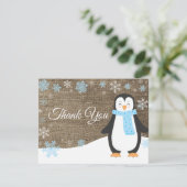 Winter Pinguin Snowflake Blau Dankeschön Karte (Stehend Vorderseite)
