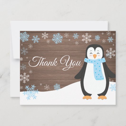 Winter Pinguin Snowflake Blue Danke Karte (Vorderseite)