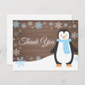 Winter Pinguin Snowflake Blue Danke Karte (Vorne/Hinten)