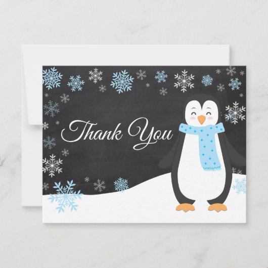 Winter Pinguin Snowflake Blue Danke Karte (Vorderseite)