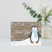 Winter Pinguin Snowflake Blue Danke Karte (Stehend Vorderseite)