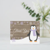 Winter Pinguin Snowflake Lila Danke Karte (Stehend Vorderseite)