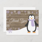 Winter Pinguin Snowflake Lila Danke Karte (Vorne/Hinten)