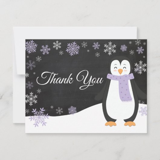Winter Pinguin Snowflake Lila Danke Karte (Vorderseite)