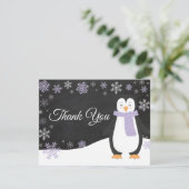 Winter Pinguin Snowflake Lila Danke Karte (Stehend Vorderseite)