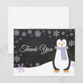 Winter Pinguin Snowflake Lila Danke Karte (Vorne/Hinten)