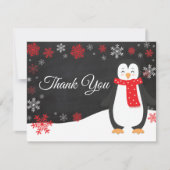 Winter Pinguin Snowflake Red Danke Karte (Vorderseite)