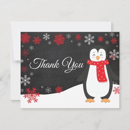 Winter Pinguin Snowflake Red Danke Karte (Vorderseite)