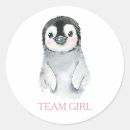 Winter Pinguin Team Girl Gender Reveal Game Label Runder Aufkleber