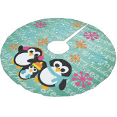 Winter Pinguine Happy Holidays Tree Skirt Polyester Weihnachtsbaumdecke (Schrägansicht)