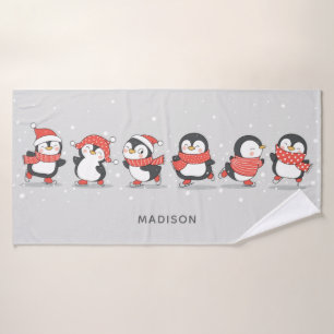 Winter Pinguine individuelle Name Badehandtuch