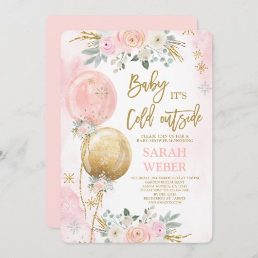 Winter Pink Baby Dusche Einladung (Vorne/Hinten)